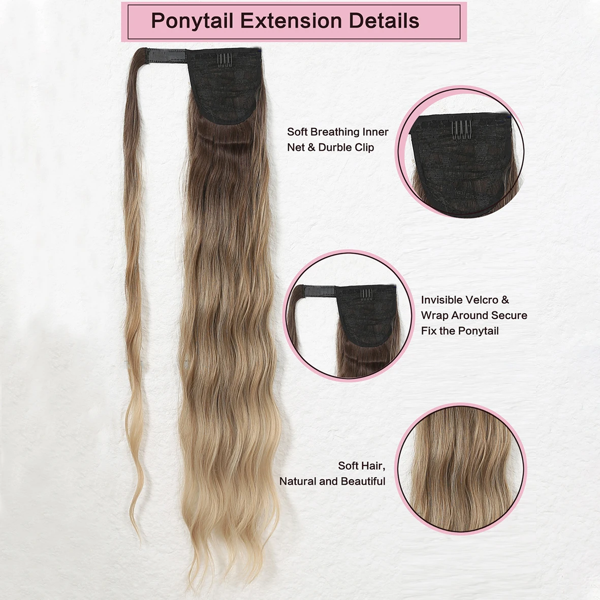 Long Ponytail Extensions Wrap Around Synthetic Ponytails Hair Piece Extensions Hairpieces for Women Girls