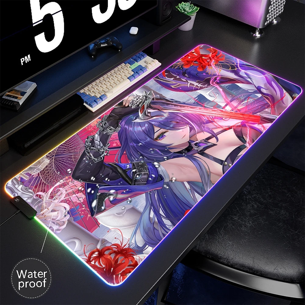 

Game Honkai Star Rail RGB Mou Pad Large Waterproof Mouse Mat Gaming Mousepad Keyboard Pads LED Table Carpet Pc Gamer Deskmat