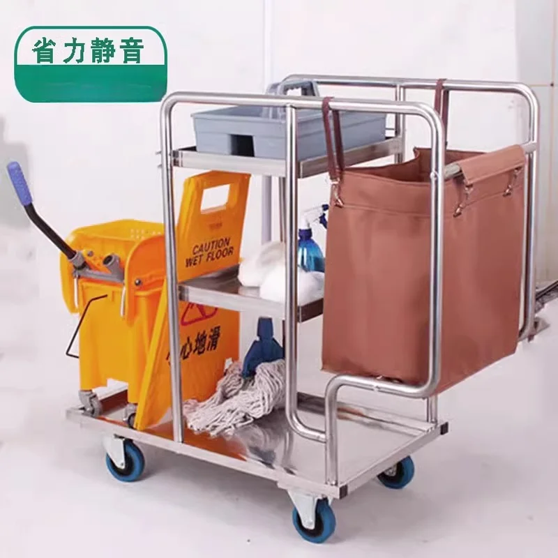 Cleaning vehicle property stainless steel handcart, garbage truck, pushcart, hotel and hotel cleaning tool vehicle