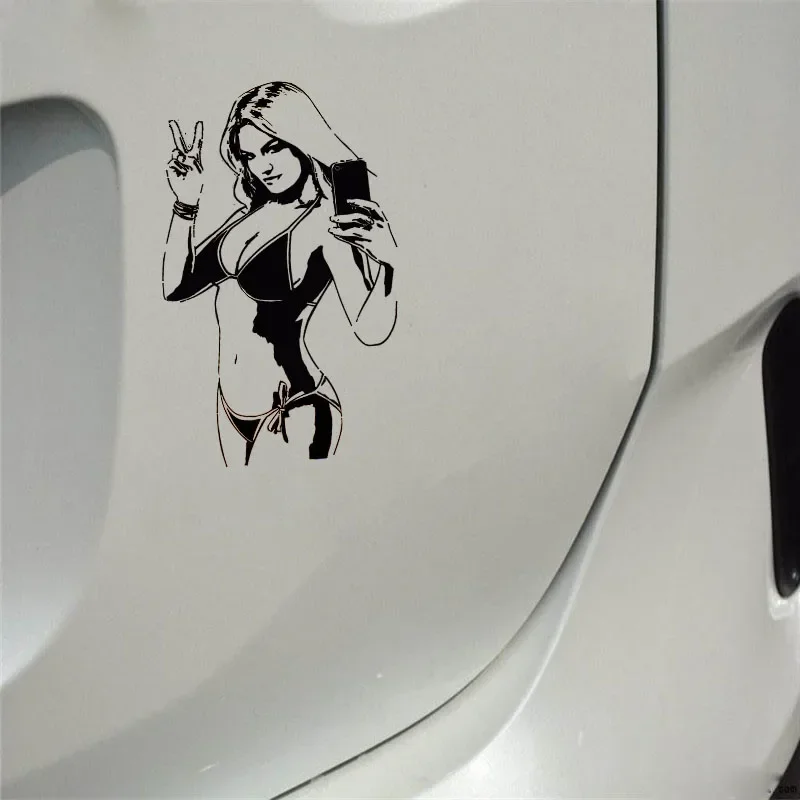 Charming Lovely Taking Photo Girl Popular Fashion Style Vinyl Decal Black/Silver Car Sticker 9.6cm*15cm