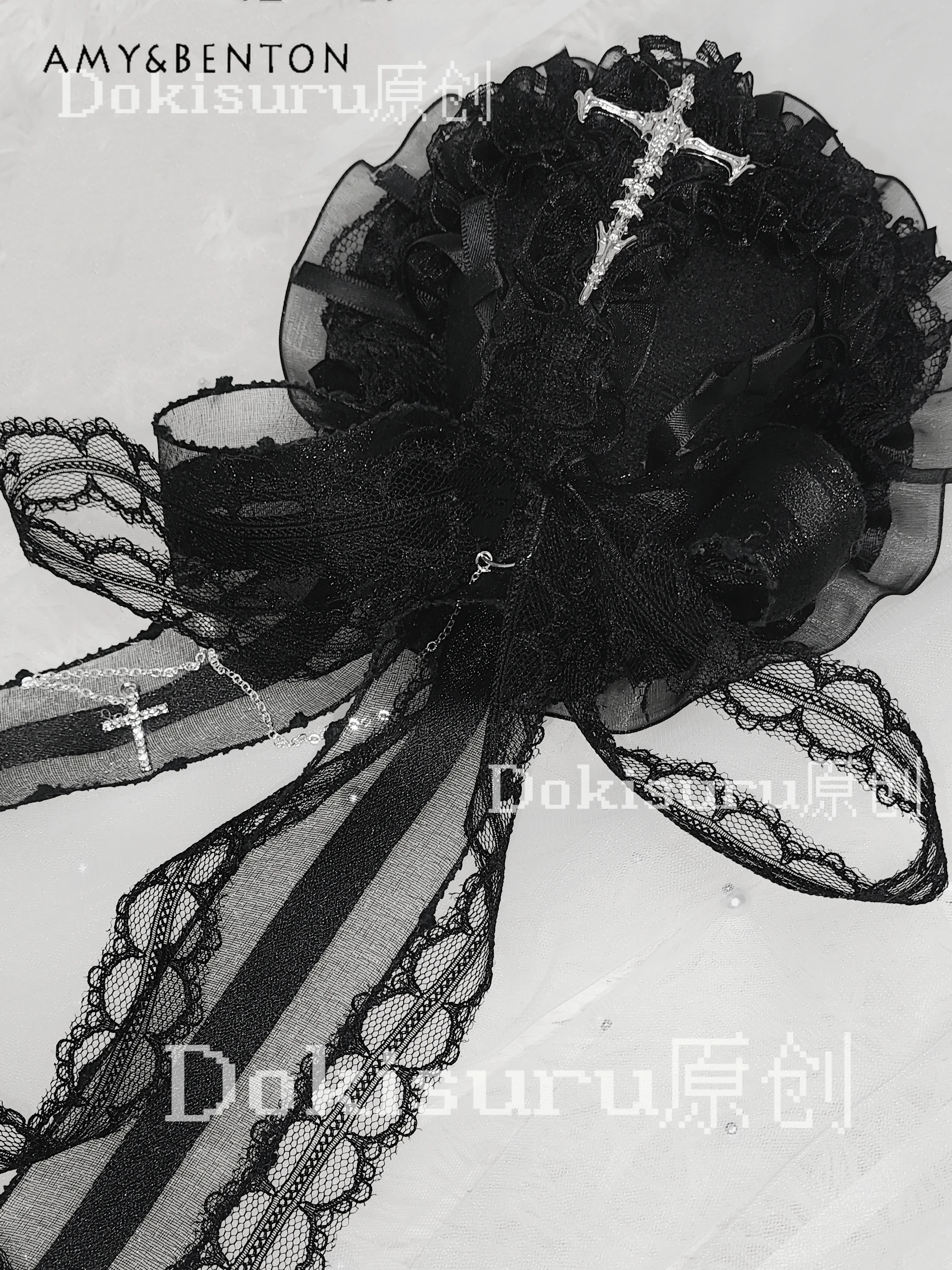 

Original Subculture Lolita Gothic Lace Cross Hat Hair Accessories Harajuku Style Dark Girl Black Cosplay Hair Clips for Women