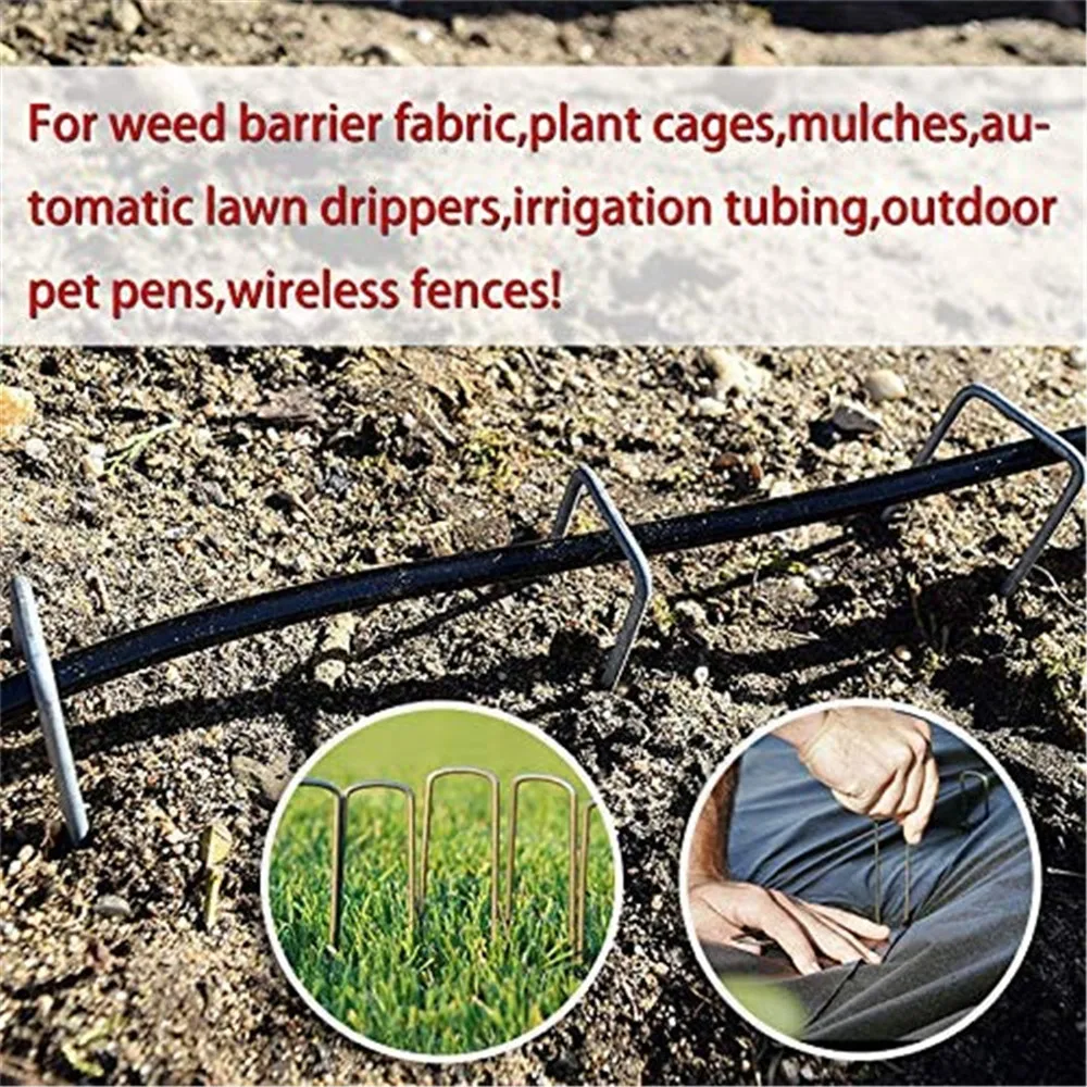 Ground Nail for Fixing Weed Mesh Floor, Galvanized Steel Garden Stake Staple, Mulch Nail, Lawn Fixer, 20, 50, 100 Pcs