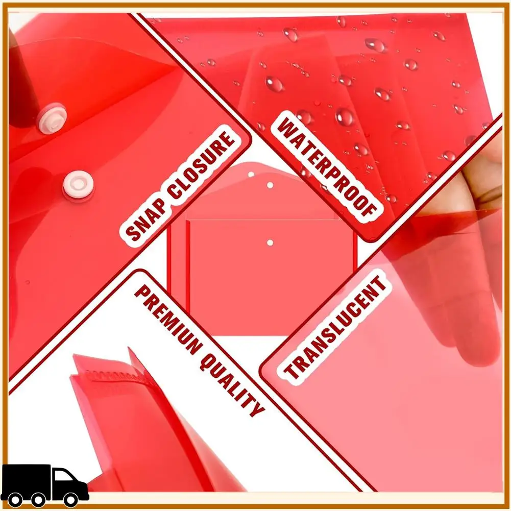 

A35M-12Pcs Plastic Document Envelopes With Snap Closure For A4 Size Documents, Polyethylene Folders For School & Supplies
