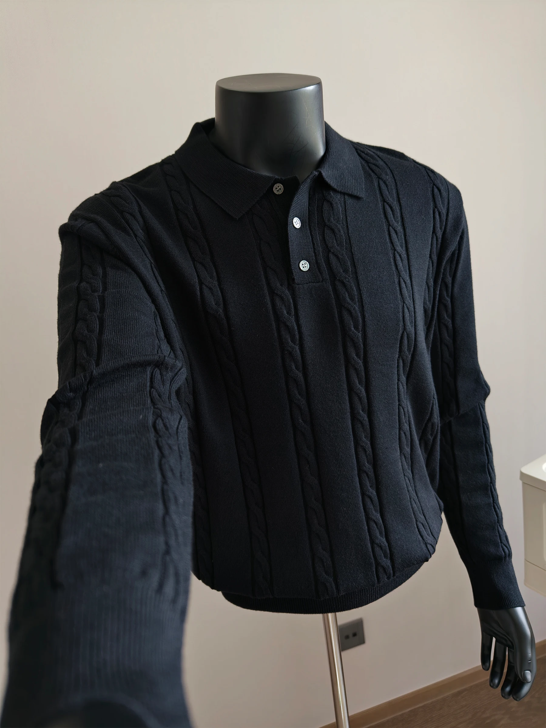 

Мужской вязаный свитер Laid-ba с узором «косичка», воротником «хенли», базовый слой, повседневная верхняя одежда, осень-зима