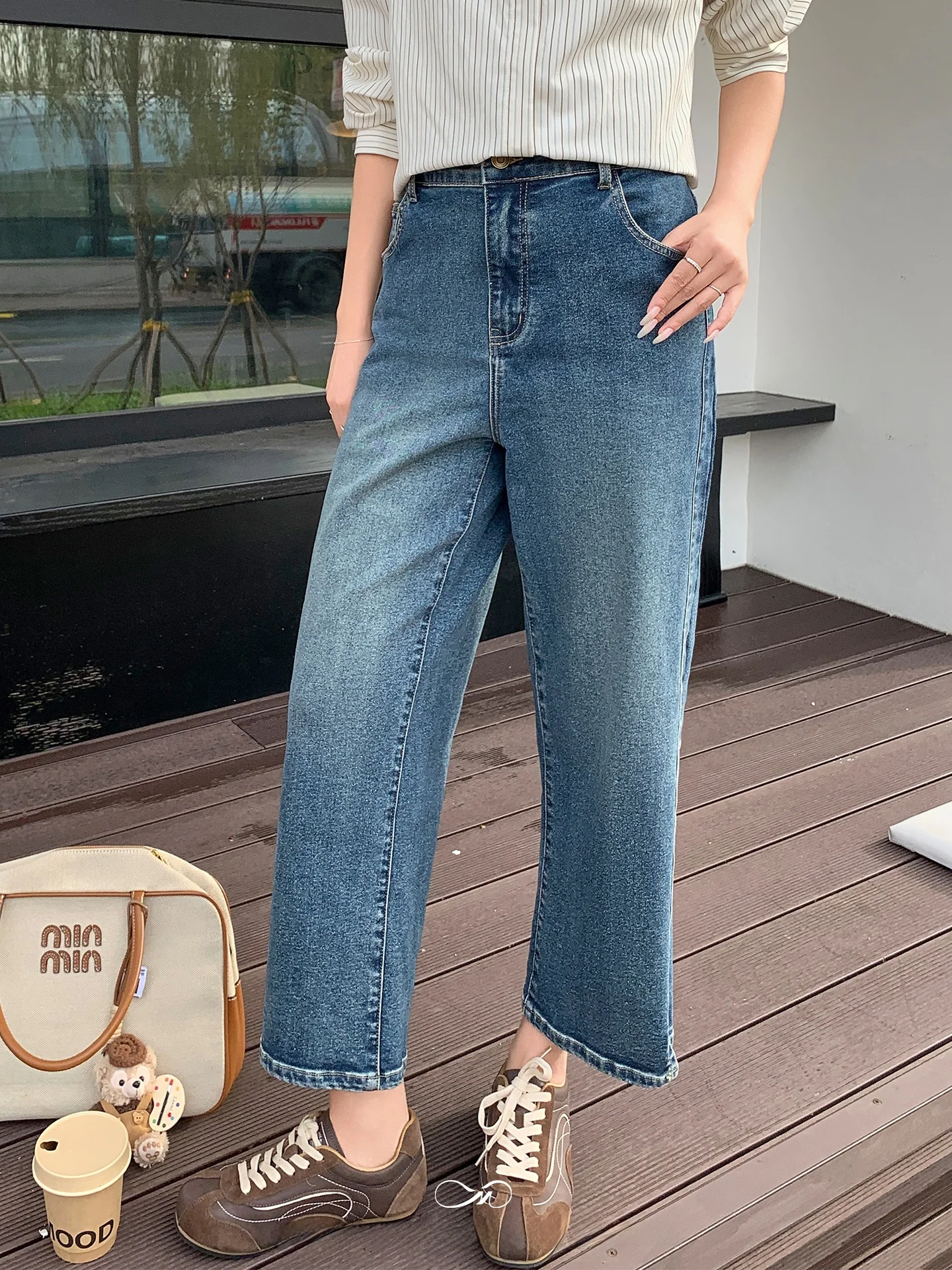 

Женские джинсы Maixi больших размеров с флисовой подкладкой, повседневные, с разрезами, с высокой талией, прямые, из хлопка, для полных женщин