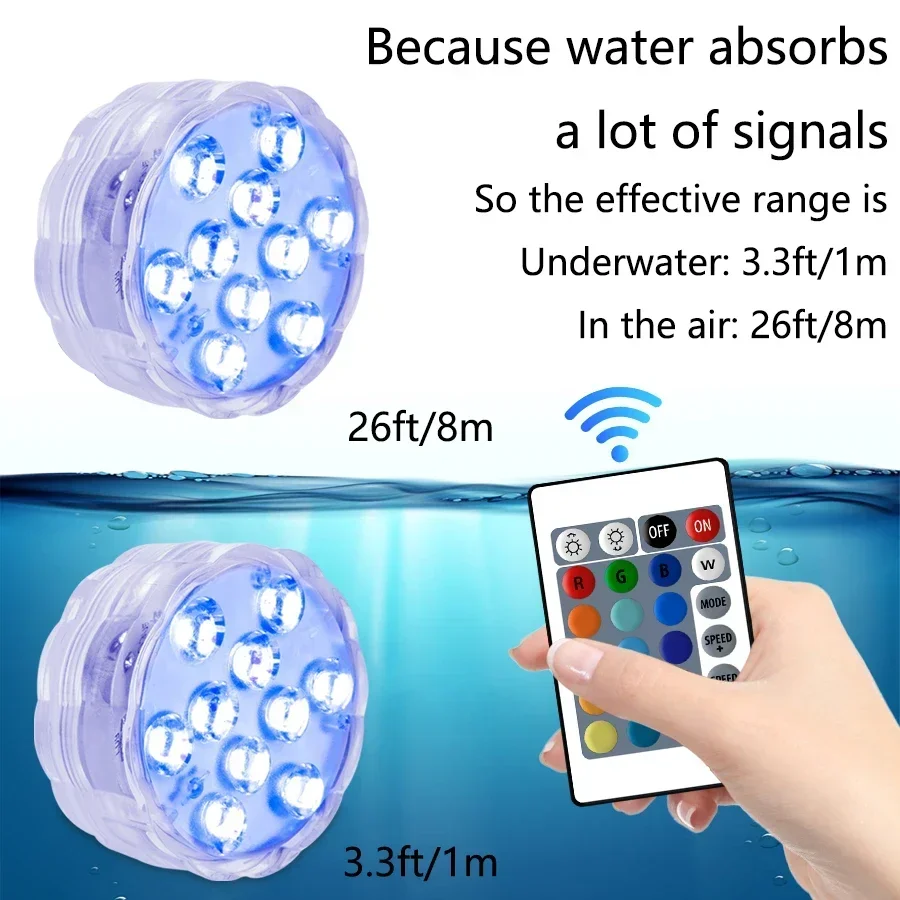 10Leds Submersible Lights 16 RGB Color Changing Underwater Light with Remote Control Garden Lights for Wedding Party Vase Decor
