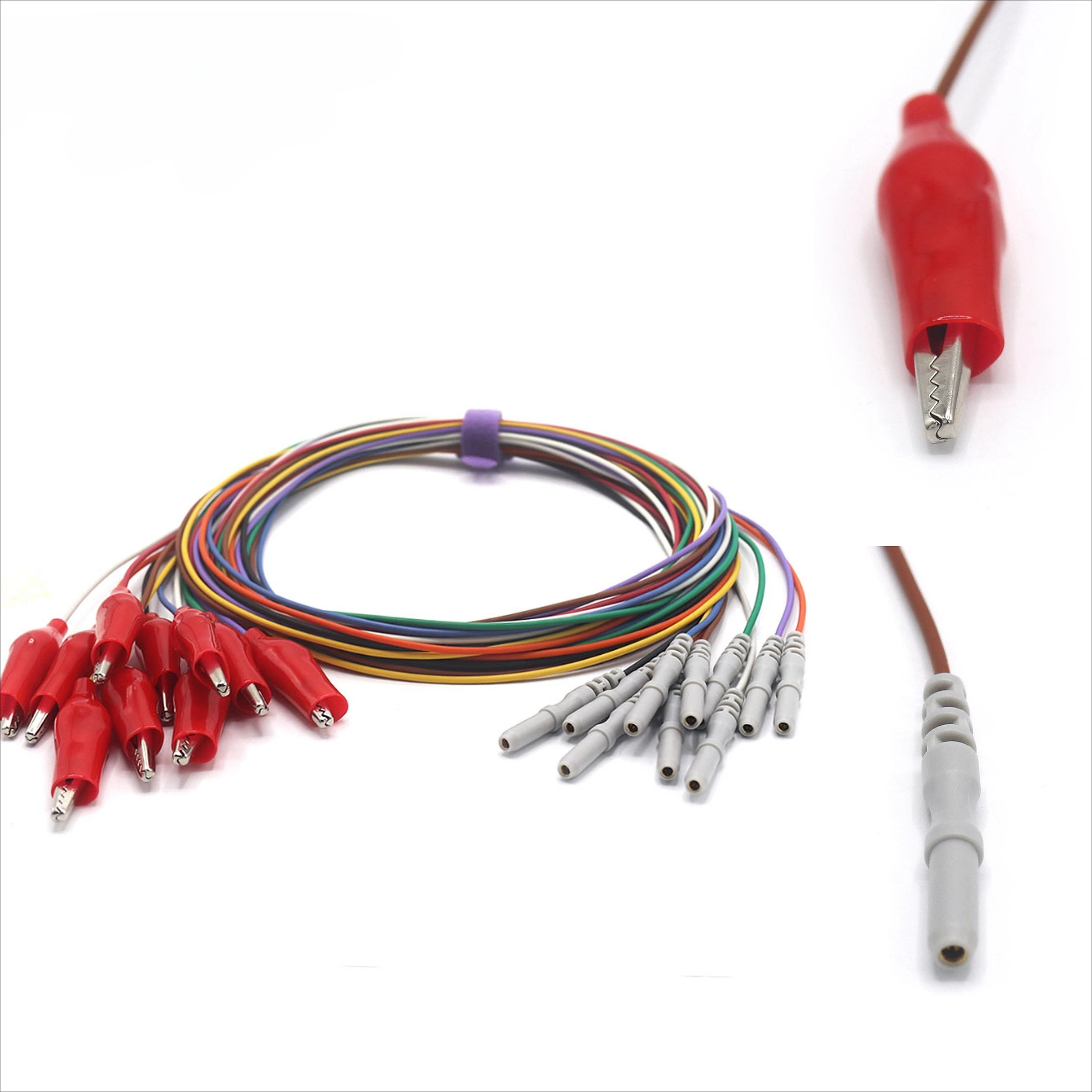 EEG Electrode Reusable 10-Lead EEG Cable, with Alligator Clip & 1.5mm DIN Plug, TPU Jacket, 1.5m