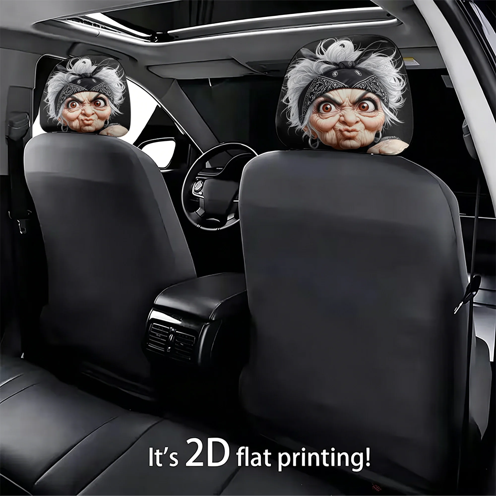 2pcs Funny Grandma Car Headrest Covers to add a touch of humor to your car’s interior. Filling not included. Easy to install.