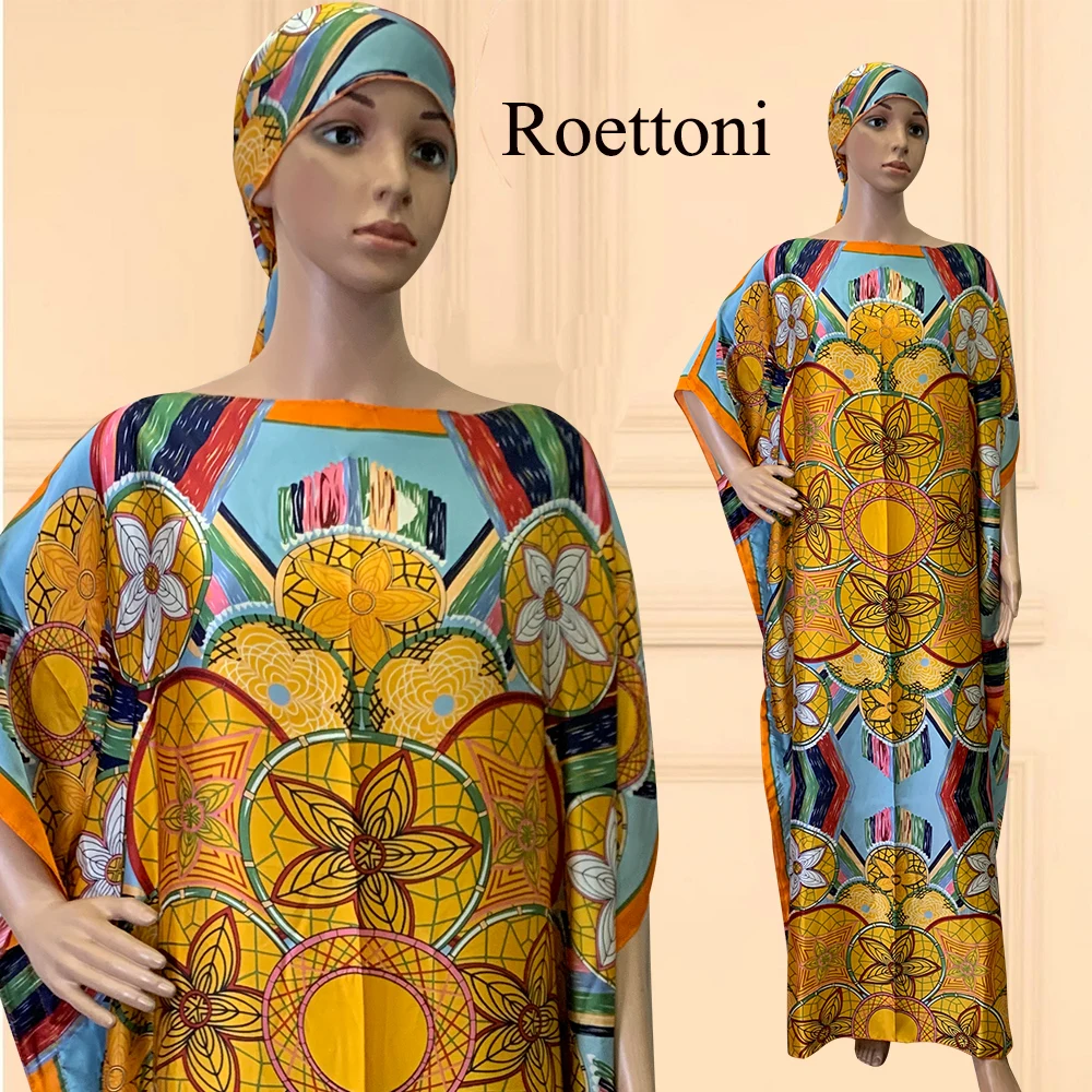 2022 New Style Fashion Oversize African Women Clothing Dubai Dashiki Abaya Free Size Print Design With Scarf Loose Long Dress