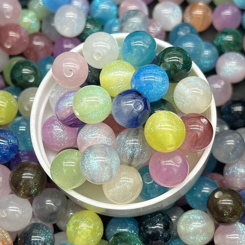 

8mm 10mm 12mm Starry Sky Glittery Merman Beads Resin Round Beads Straight Hole Loose Spacer DIY Jewelry Making Accessories