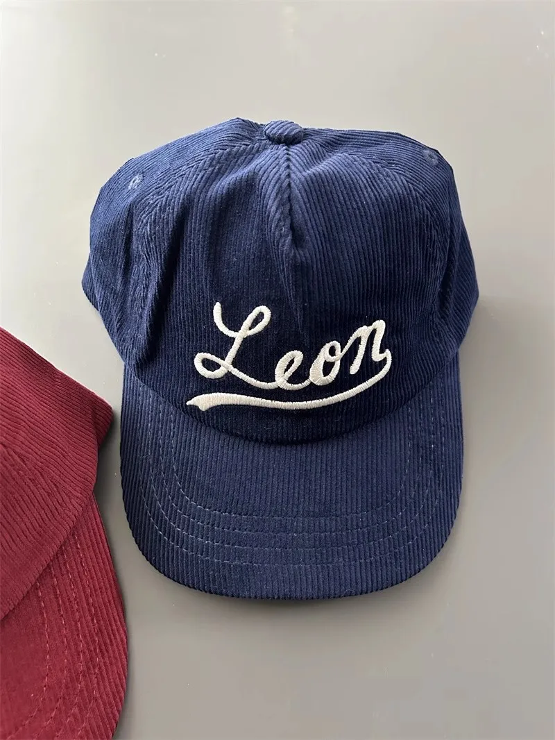 2024 Corduroy Vintage Letter Embroidered Adjustable Baseball Hat Leon Corduroy Hat MZ182