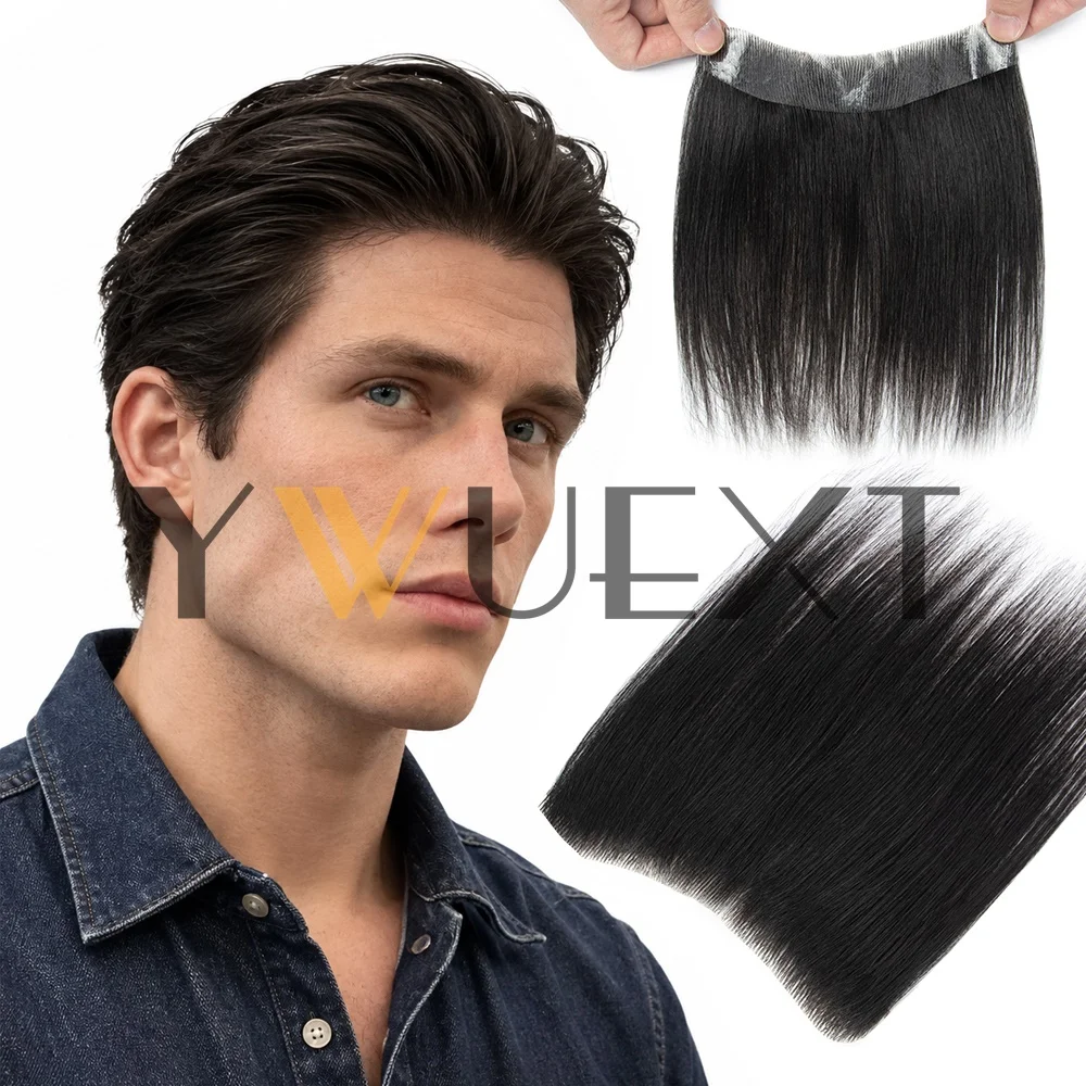 Medium Black Forehead Hairline Toupee for Men | High Density Human Hair Skin PU Men'S Front Hair Piece V Loop Frontal Hair Topper Straight Hair for Hairline Loss Straight Tape in Replacement