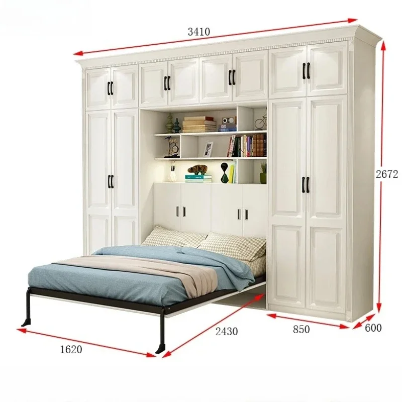 Modern Hidden Bed Wall Space Saving Double Queen Murphy Folding Wall Bed with Wardrobe