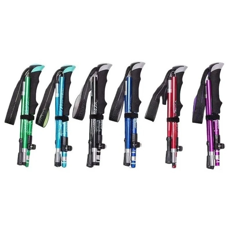 5 Section Folding Trekking Pole Carbon Tungsten Steel Tips Aluminum Alloy EVA Handle 250 lb Capacity Stick