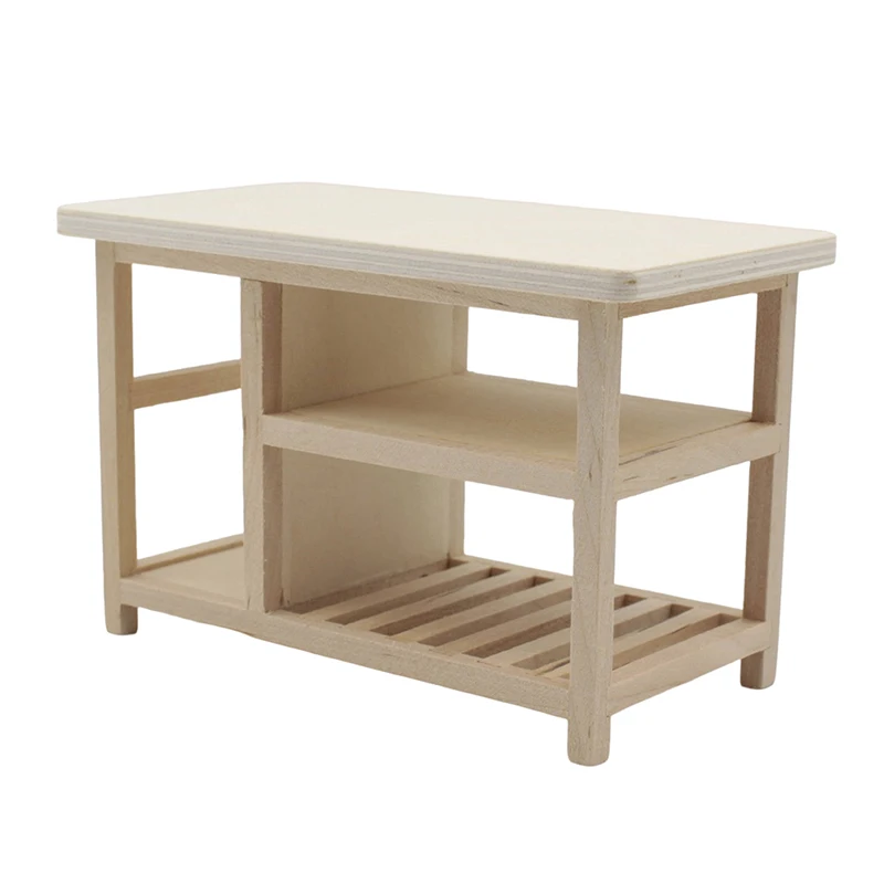 1 مجموعة دمية مصغرة طاولة طعام خشبية مع هوك نموذج صغير متعدد الطبقات الطبخ تخزين الجدول أثاث المطبخ ديكور لعبة