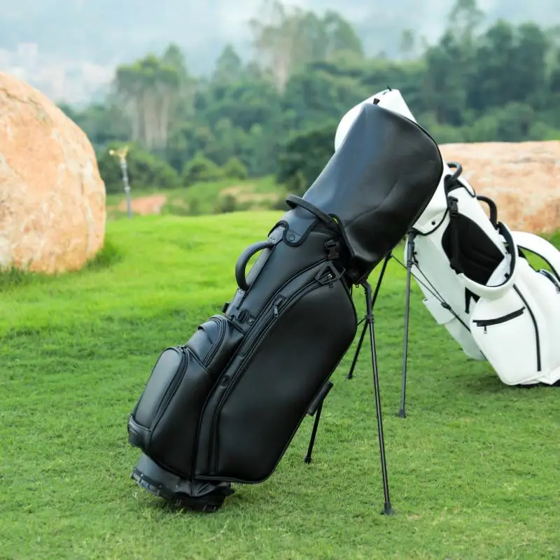 Golf Rack Holder Bag PU Leather Golf Stand Bag Lightweight Waterproof 5-Way Divider Multifunction Bags for Men Clubs Rain Cover