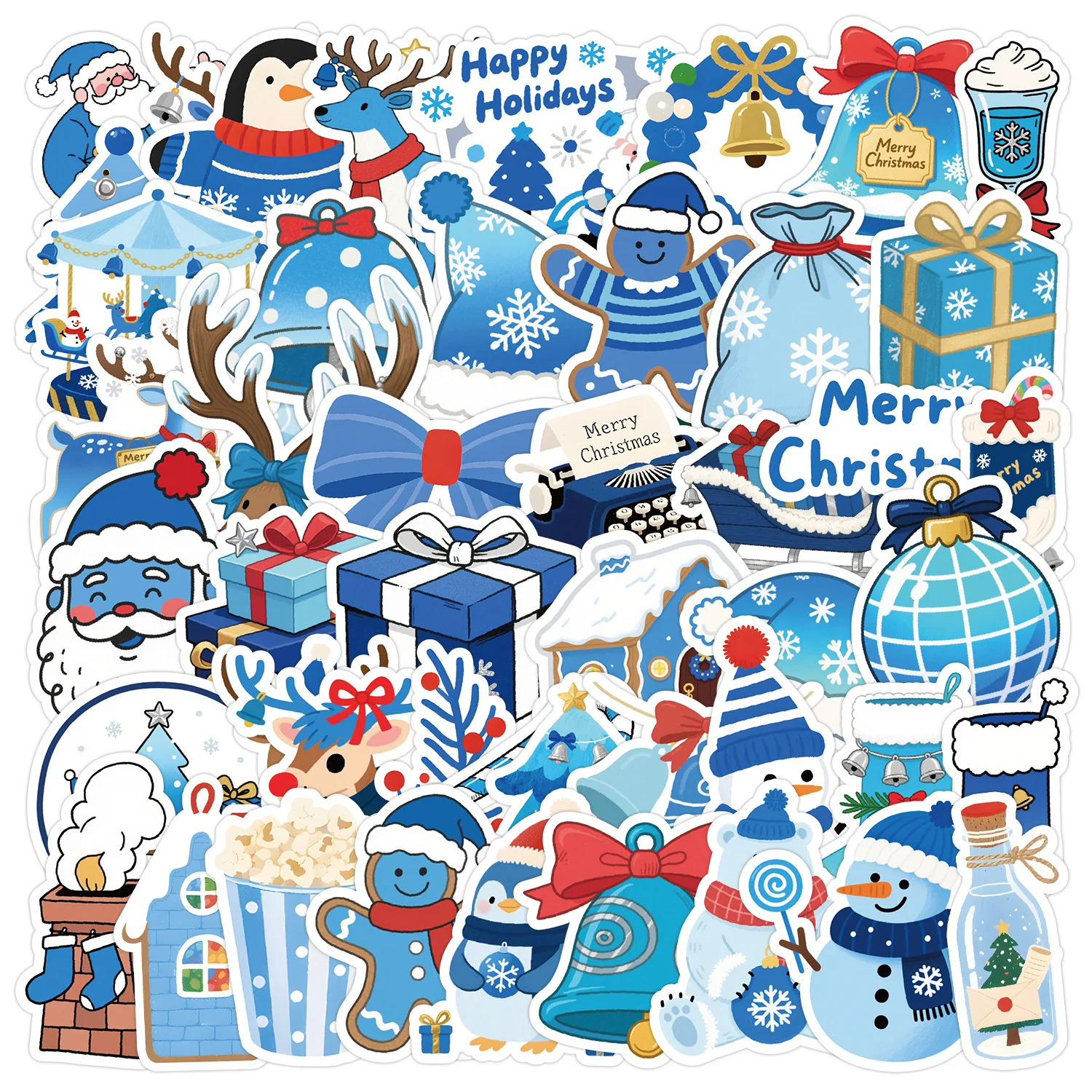 

10/30/50PCS Blue Christmas Festival Cartoon Sticker DIY Decoration Waterproof Skateboard Notebook Graffiti Toy