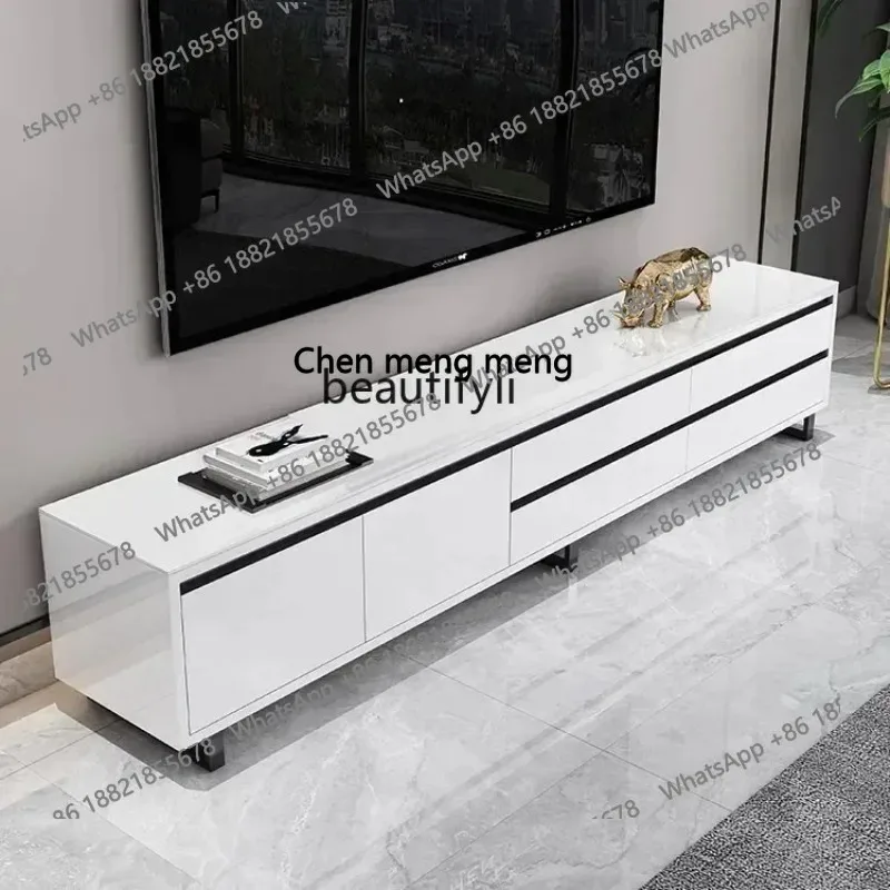 new Light luxury TV cabinet coffee table combination simple modern white furniture tempered glass customizationSS 8617 ss 8617
