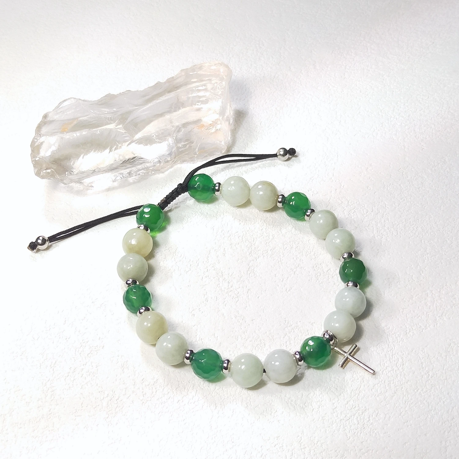 Lii Ji Natural Jade Green Onyx 8mm Adjustable Bracelet for Male Jewelry