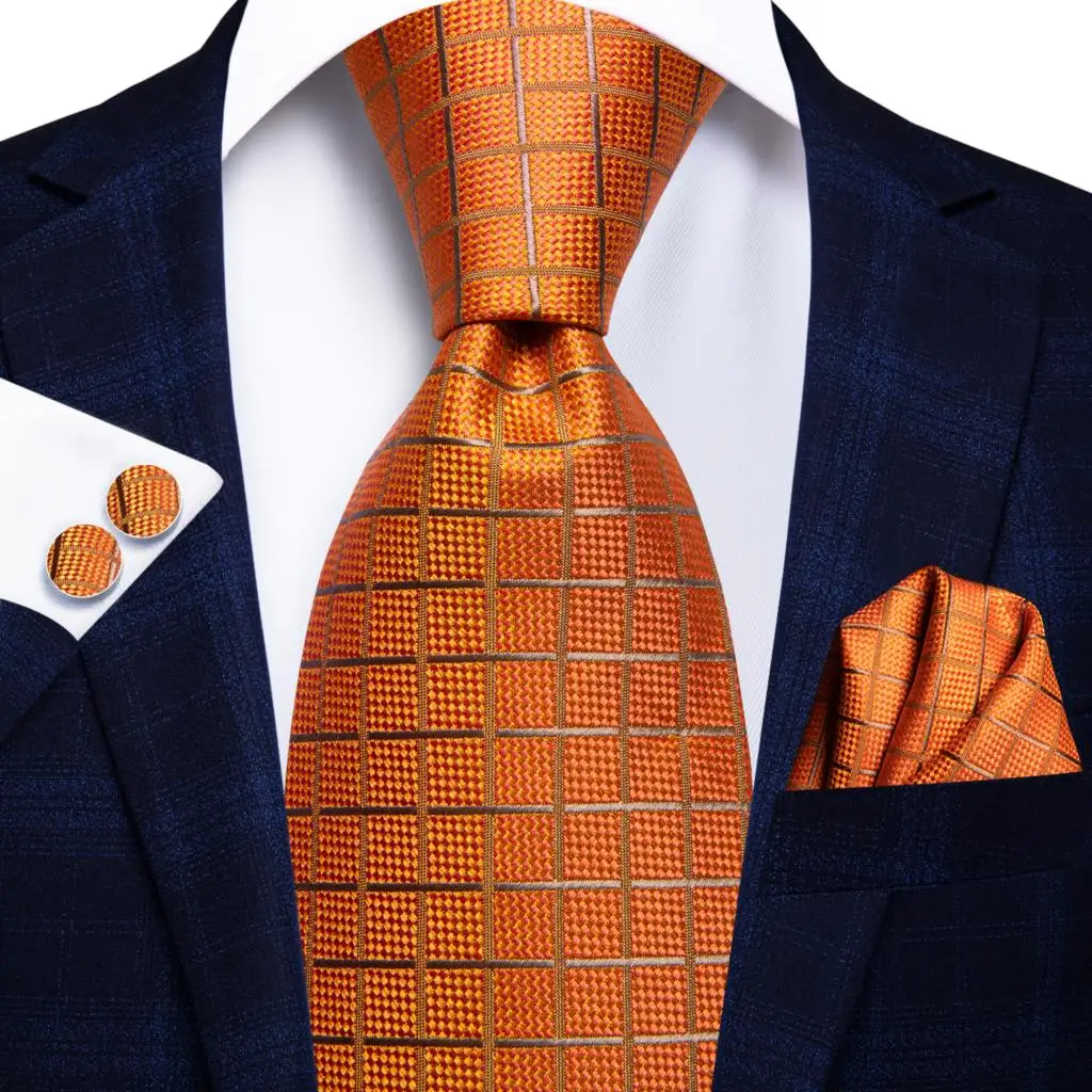 Dasi Pernikahan Paisley Oranye Desainer Hi-Tie untuk Pria Hadiah Kancing Manset Handky Dasi Pria Fashion Bisnis Pesta Dropshiping