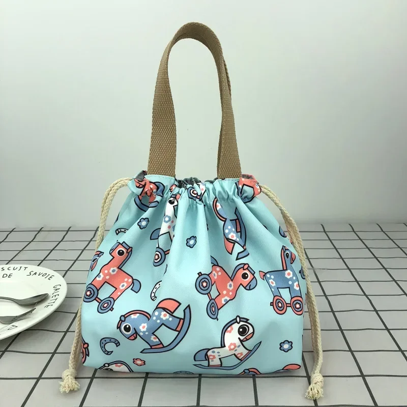 Bonito dos desenhos animados impressão bento saco casual cordão portátil tote almoço sacos de lona alimentos sacos de piquenique almoço para o