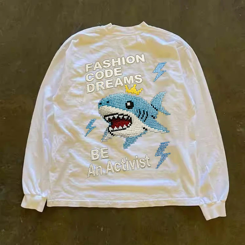 Long Sleeve T-Shirt 310 Pure Cotton Double Thread Women's Style Three Needle Charitable Fundraising Upward Hero American Couple