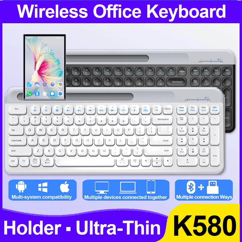 K580 Wireless Bluetooth Dual Mode Keyboard Ultra-thin 2.4G Office Keybopard Multi Device  for Cell Phone Computer Tablet Desktop