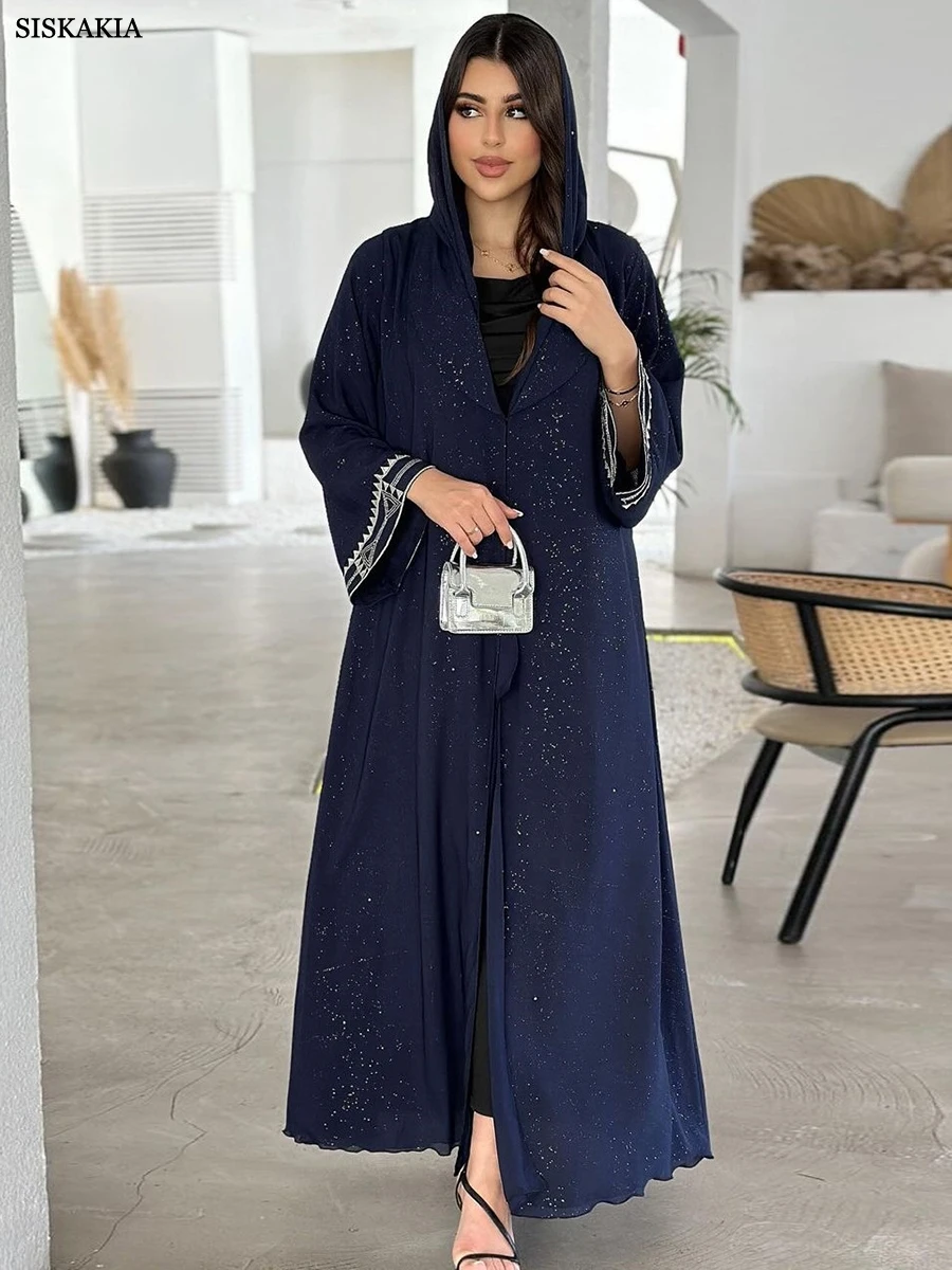 Siskakia Arab Dubai Casual Kimono z długim rękawem haft Abayas marocka saudyjska odzież kaftanowa turecka afrykańska Kebaya 2024