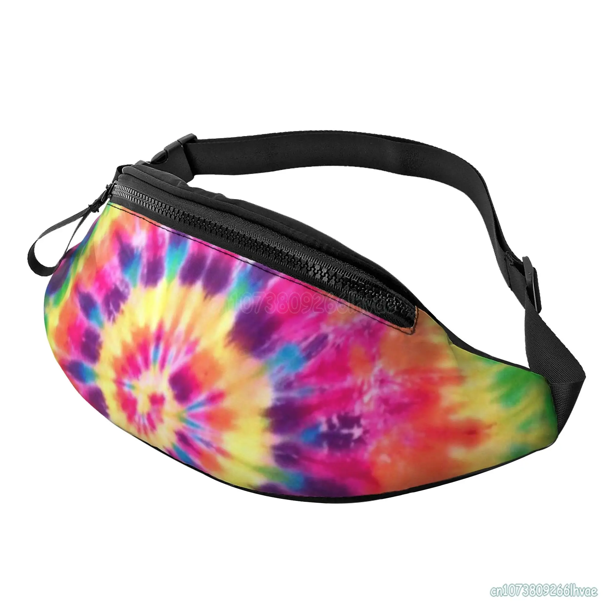 Rainbow Tie-dyed Whirl Pattern Casual Waist Pack Durable Belt Bag Outdoors Workout Running Hiking Cycling Travel and Daily Use