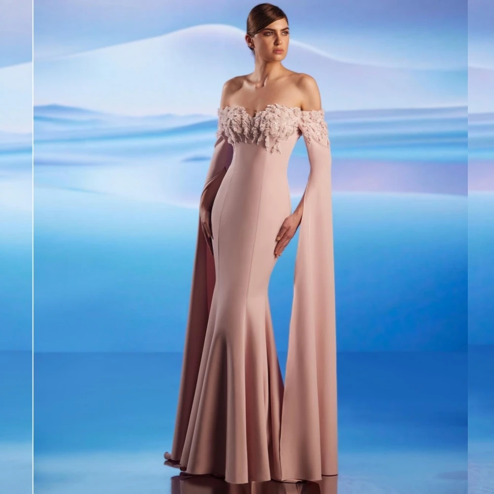 Jersey Draped Applique Homecoming Mermaid Off-the-shoulder Bespoke Occasion Gown Long Dresses