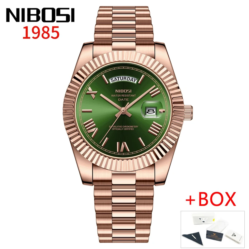 NIBOSI Marke Luxus Gold Rot Quarzuhr für Männer Edelstahl Wasserdicht Leucht Datum Woche Mode Männer Uhren Reloj Hombre