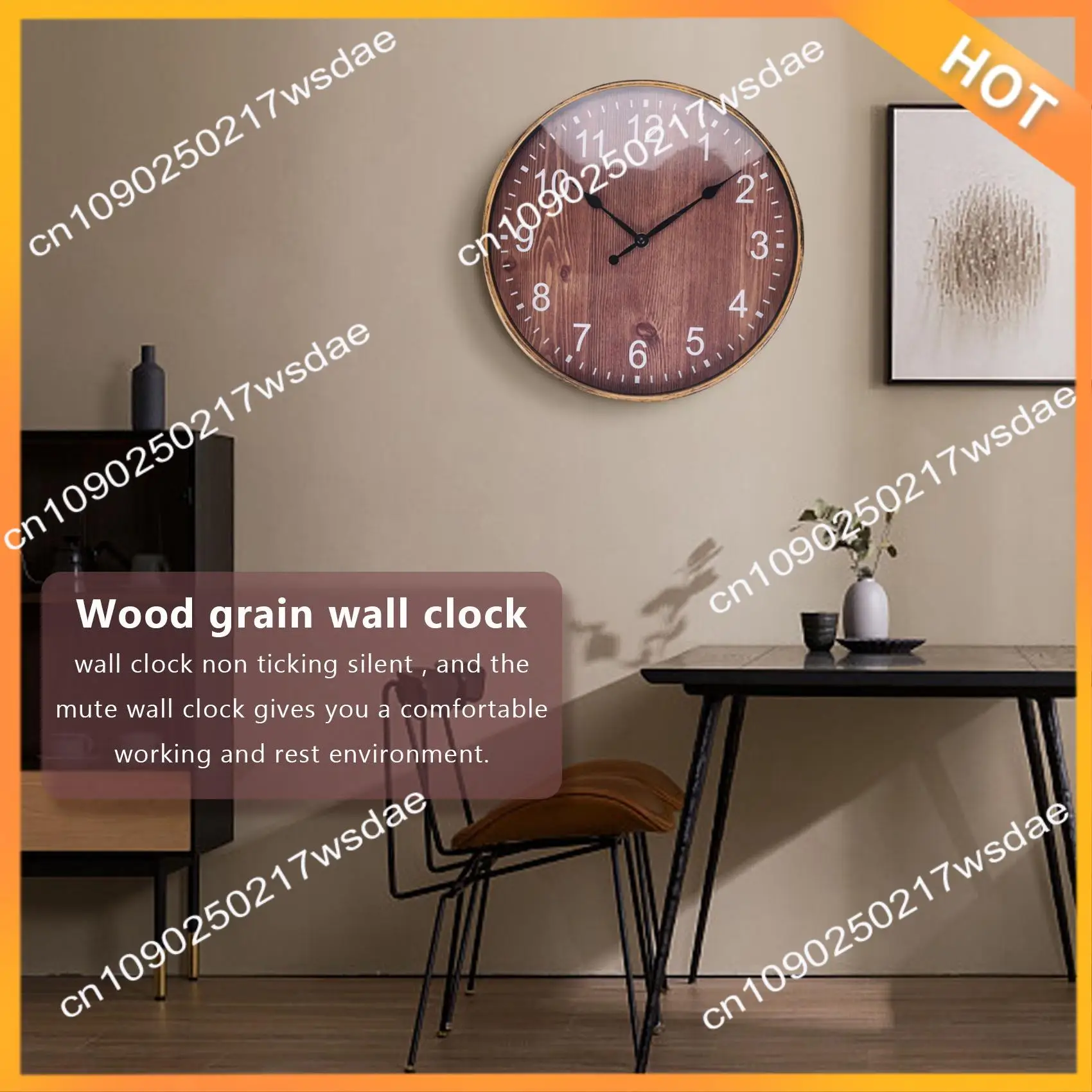 

X08A Бесшумные настенные часы под дерево, 3D ретро настенные часы для моды/украшения гостиной, 12 дюймов