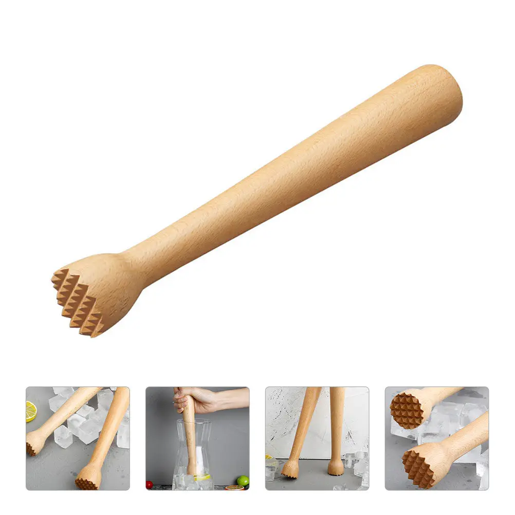 1Pcs Beech Ice Muddler Professional Wooden Masher Ergonomic Design Bar Cocktail Mixer Fruit Crusher Mojito Sturdy Swizzle Stick