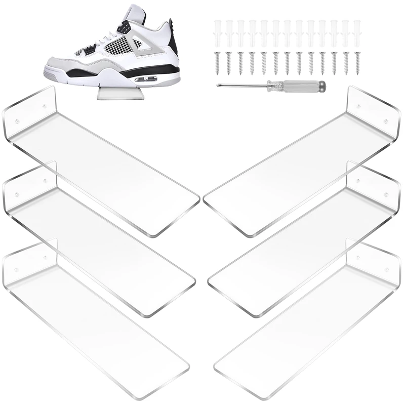 6 Pack Acrylic Floating Sneaker Shelves Clear Shoe Display Stand Room Decor For Display Collectible Shoe&Sneaker