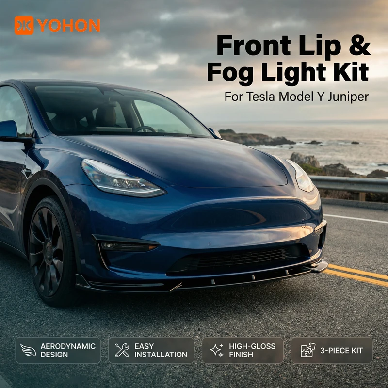 

YOHON Front Lip Fog Light Wind Blade for Tesla Model Y Juniper 2025 2026 ABS Anti- Scratch Front Shovel Lamp Car Spoilers