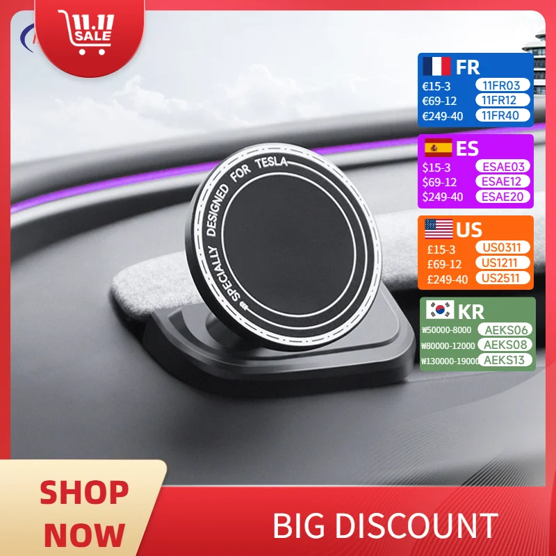 

NovaAcc Base Magnetic Phone Holder For Tesla Model Y Juniper 2025 Model 3 Highland 2024 2025 ABS Rotatable Bracket Car Mount