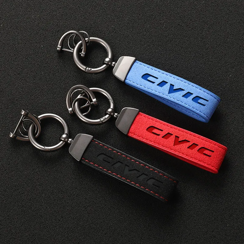 Suede Leather Car Keychain Business Gift with Logo Keyring Accessories For Honda Civic 7 8 9 10 2022 2021 2020 2019 2018 Car