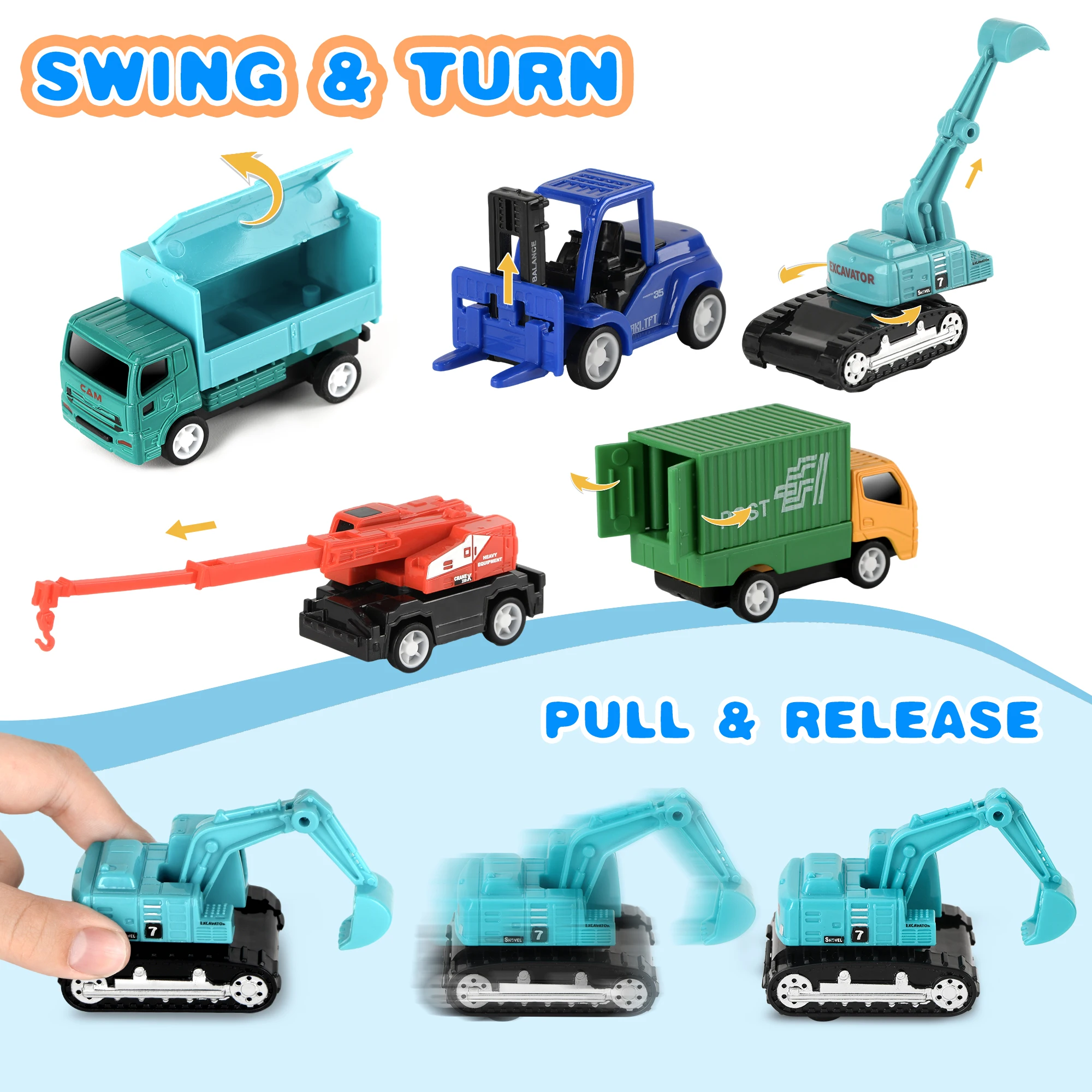 16pcs 마찰 구동 당겨 도시 자동차 트럭 엔지니어링 차량 모델 자동차 교육 장난감 소년 어린이 장난감 선물