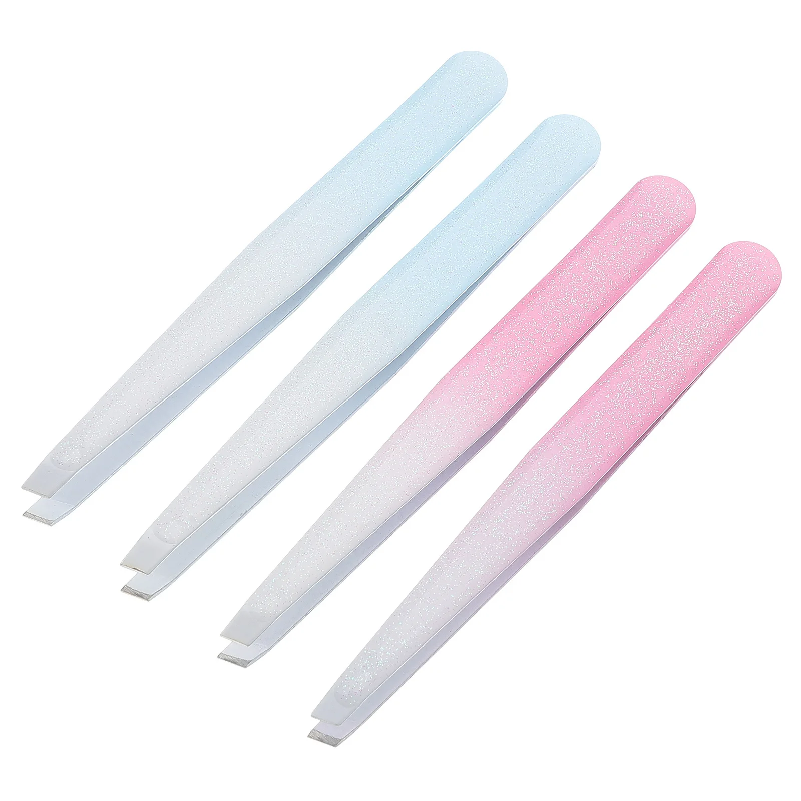 

4Pcs Slanted Eyebrow Tweezers Stainless Hair Remover Facial Grooming Tool Glitter Finish Portable Travel Set