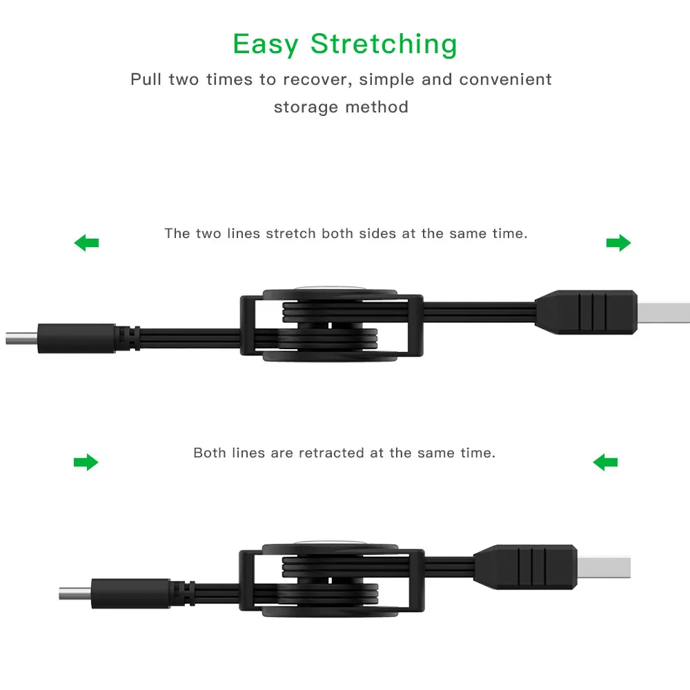 Nku USB A To Type C Portable Charge Data Line Retractable Type-C Charging Telescopic Cable for Samsung S8 Huawei Xiaomi Phone