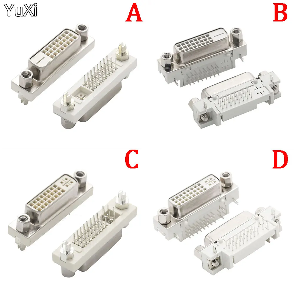 2PCS DVI24+5 DVI24+1 Solder-wire Male/Female Header DVI-I Connector Bent Female-header 90-degree PCB DVI Adapter Plug Terminal