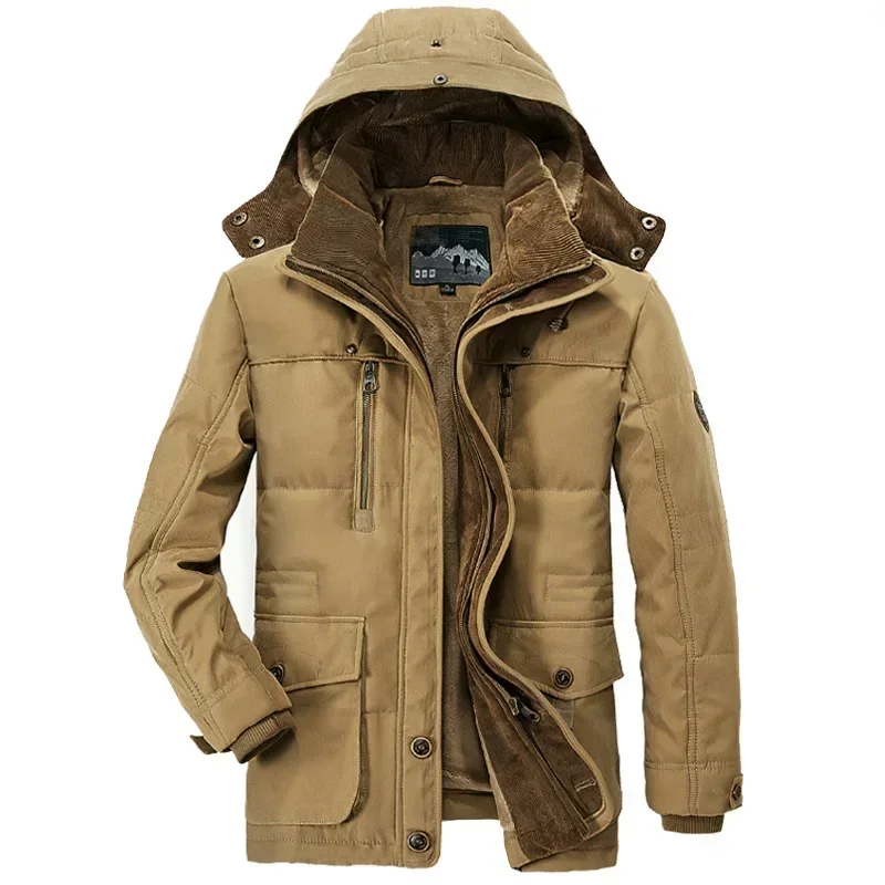 Chaquetas de plumón con múltiples bolsillos para hombre, abrigos largos de invierno, Parkas cálidas informales con capucha, buena calidad, 7XL