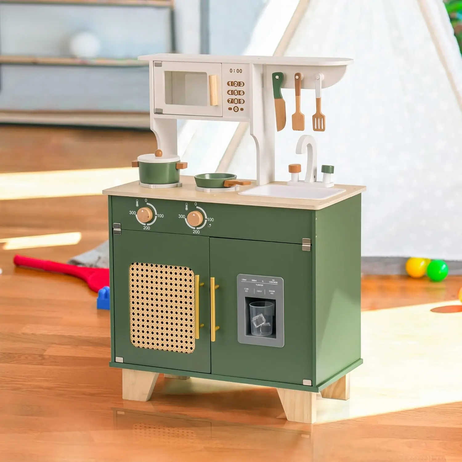 Robtiendra me-Ensemble de jeu de cuisine Robud pour enfants, jeu en bois vintage avec distributeur de glace, jouet de cuisine pour tout-petits, cadeau pour bébé