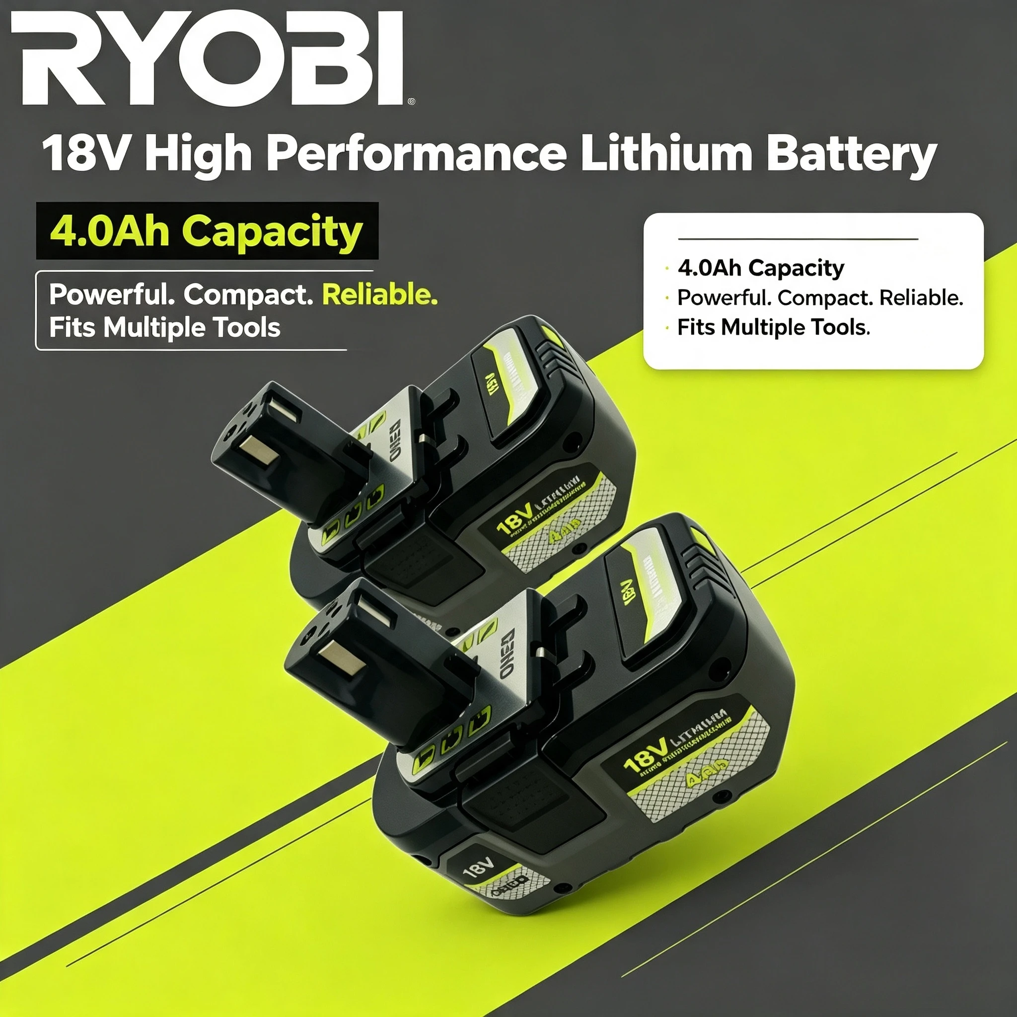 Newest RYOBI genuine 18V battery 4.0Ah high‑quality battery,overload prevention design,for home‑renovation 18V power tools