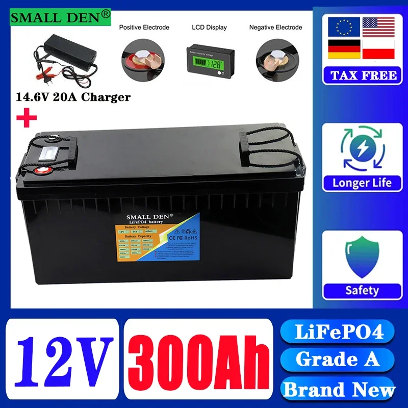 Duty free new 24V 100Ah 150Ah 12V 100Ah 200Ah 280Ah 300Ah LiFePO4 battery pack suitable for 12.8V/25.6V RV off-road off grid