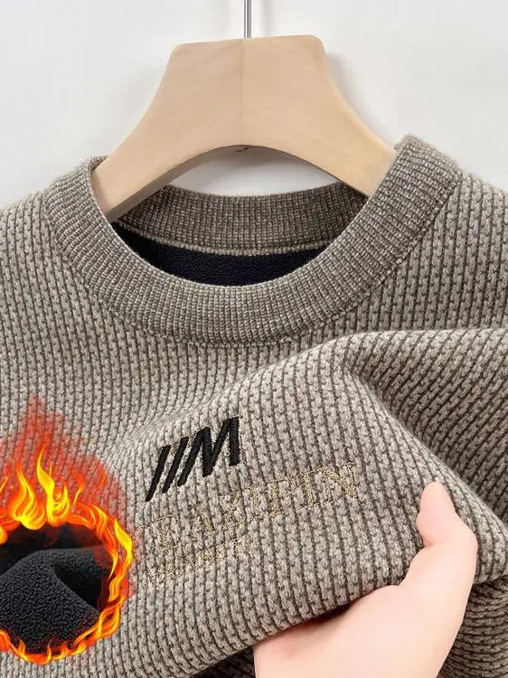

Men's Fce Lined Thiened Long Sve round Ne Knitwear Warm Base irt Casual Sle Faionable Ci Life Commute Wear