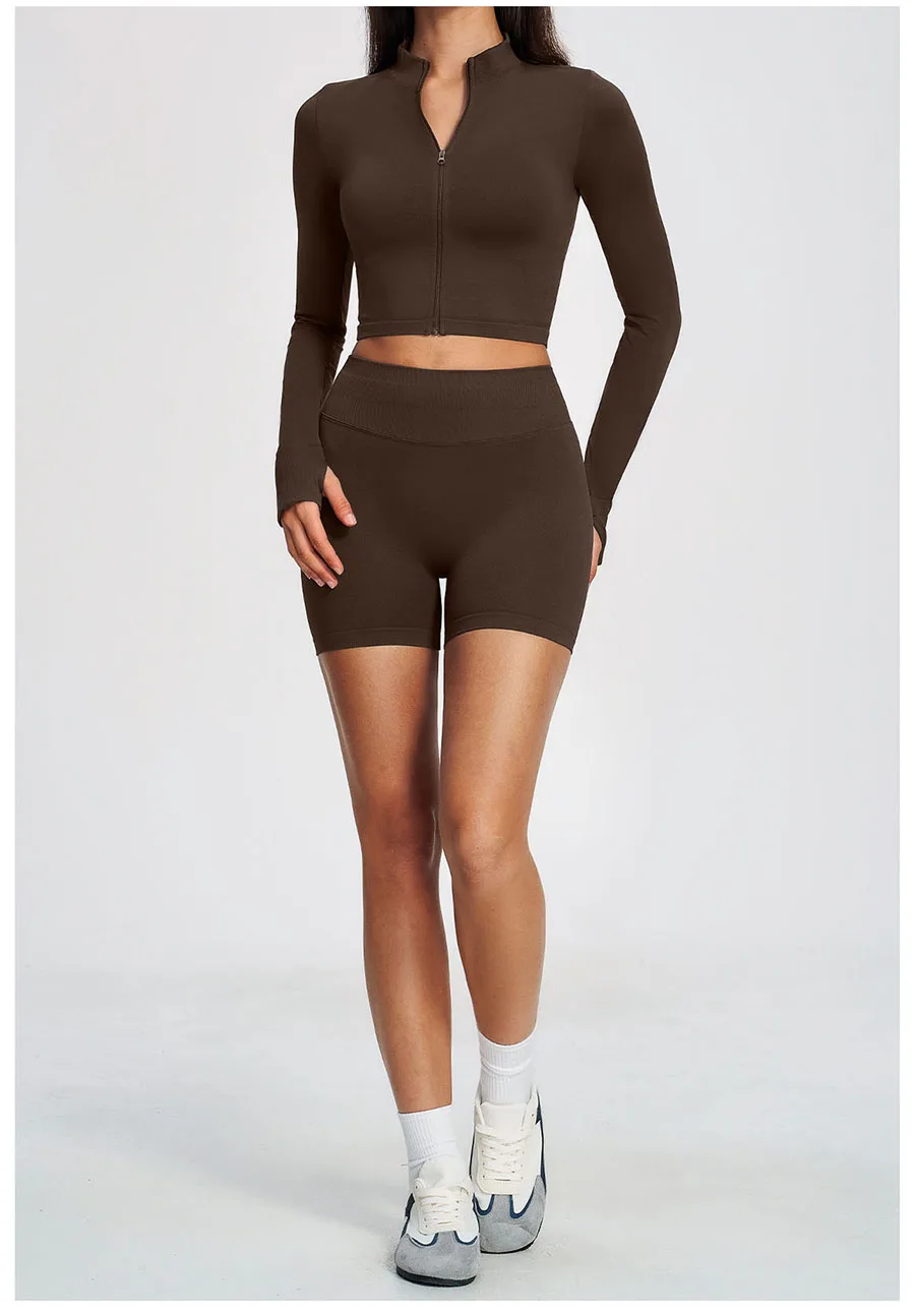 Neues 2-teiliges Yoga-Set, nahtloses Sportoutfit, Damen-Trainingsanzug, Lauf- und Workout-Kleidung, langärmelig, mit Reißverschluss, Sportbekleidung – Detail 20