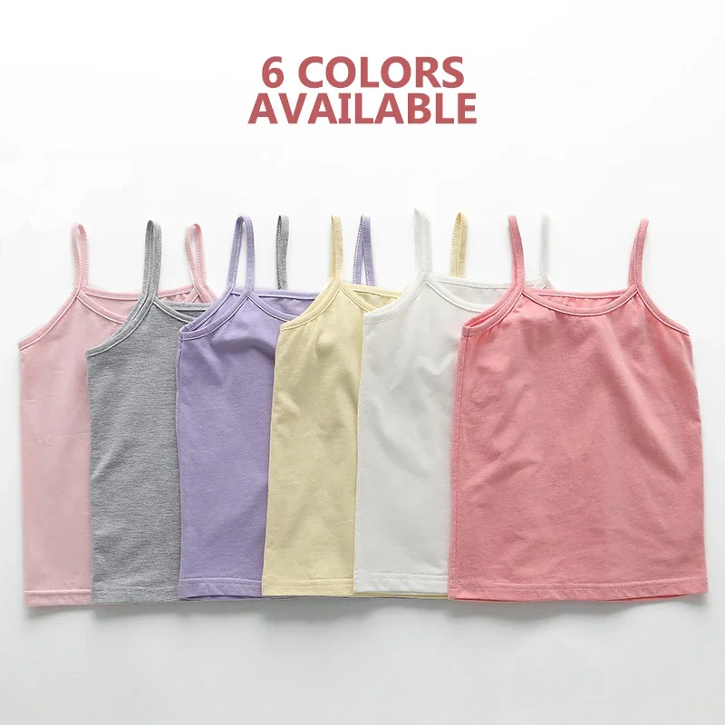 Summer Girls Tanks Cotton Children\'s Clothing Colored Colored Kids Camisole Children Tops Summer Baby Undershirts Teenager