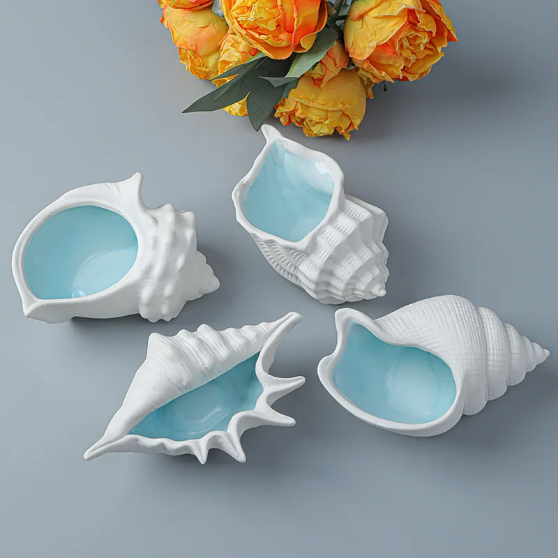 Starfish, Sea Shell And Coral Ceramic Storage Tray. Necklace, Bracelet And Ring Storage Box. Blue And White Ashtray Storage Box view 2