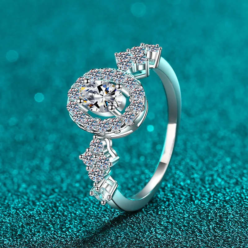 فاخر الأزرق 0.5ct مويسانيتي البيضاوي خاتم الماس للنساء ، البلاتين PT950 خواتم فريدة من نوعها مجوهرات الزفاف هدايا عيد ميلاد الزفاف